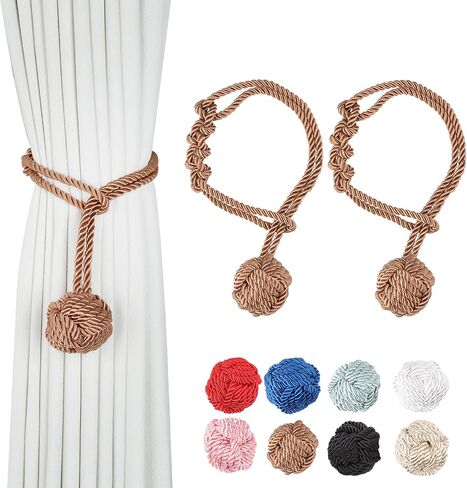 OCIOLI 2 Pieces Curtain Tiebacks Curtain Holdbacks Curtain Pull Backs with Big Woven Ball Hand Woven Tie Back Curtain Tie Backs for Curtains (Blue, 2) in Saudi Arabia