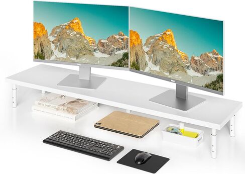 Weenson Dual Monitor Stand for Desk-Black Bamboo Monitor Stand Riser for 2 Monitors with 3 Height Adjustable Metal Legs for Home Office School Business Use in Saudi Arabia