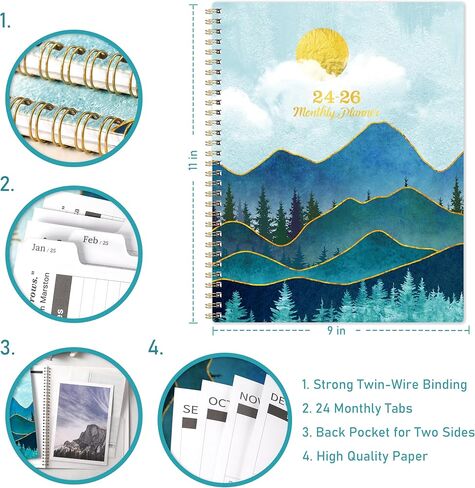 المخطط الشهري 2024-2026 - يوليو. 2024 - يونيو. 2026، مخطط شهري 2024-2026، 9 × 11 بوصة، مخطط شهري لمدة عامين مع غطاء مرن، مثالي لتنظيم الحياة in Kuwait