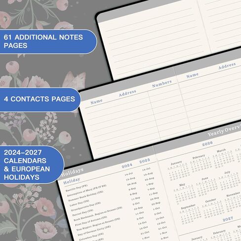 2024-2027 Pocket Planner - Monthly Pocket Planner (36-Month) with 60 Notes Pages, Jul. 2024 - Jun. 2027, 6.4" x 3.8", 3 Year Monthly Planner with Contacts, Holidays and Pen Holder, Back Pocket - Moon in Saudi Arabia
