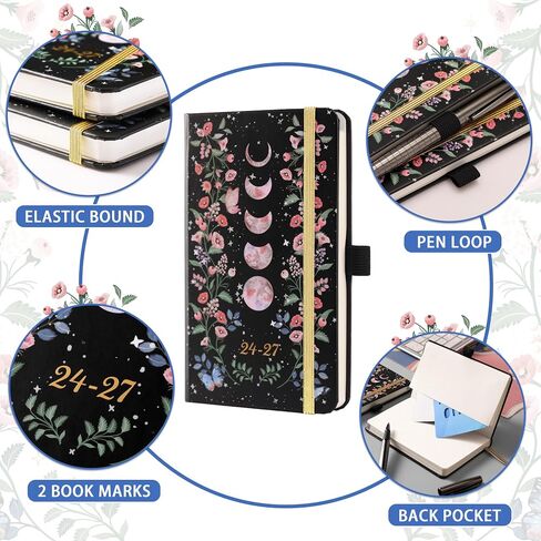 2024-2027 Pocket Planner - Monthly Pocket Planner (36-Month) with 60 Notes Pages, Jul. 2024 - Jun. 2027, 6.4" x 3.8", 3 Year Monthly Planner with Contacts, Holidays and Pen Holder, Back Pocket - Moon in Saudi Arabia