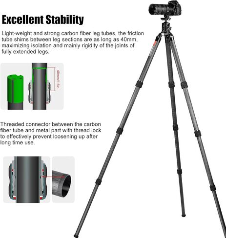 SUNWAYFOTO T4040CM Heavy Duty Carbon Fiber Tripod for Video Camera and Shooting, 4 Sections, 88lb(40kg) Load in Saudi Arabia