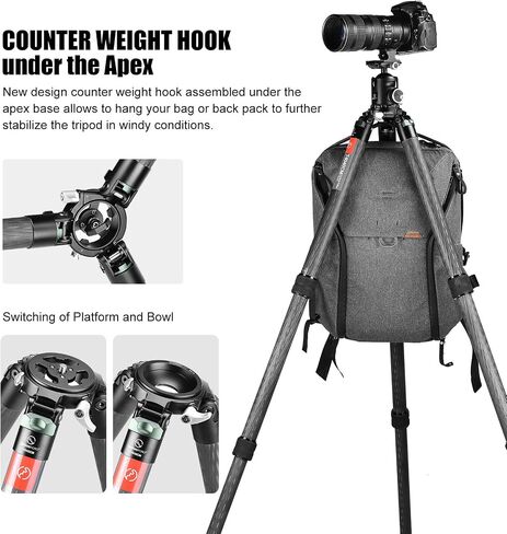SUNWAYFOTO T4040CM Heavy Duty Carbon Fiber Tripod for Video Camera and Shooting, 4 Sections, 88lb(40kg) Load in Saudi Arabia