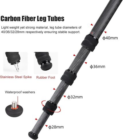 SUNWAYFOTO T4040CM Heavy Duty Carbon Fiber Tripod for Video Camera and Shooting, 4 Sections, 88lb(40kg) Load in Saudi Arabia