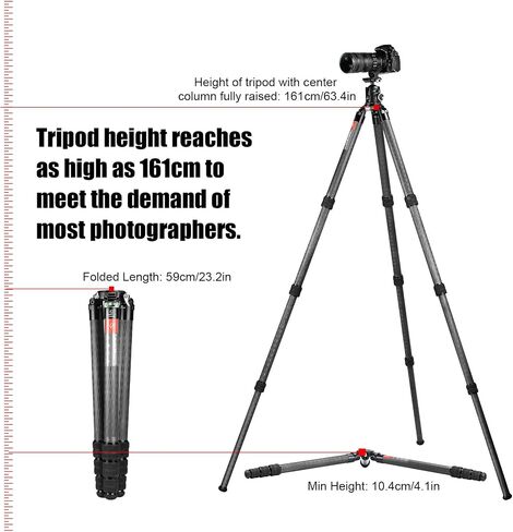 SUNWAYFOTO T4040CM Heavy Duty Carbon Fiber Tripod for Video Camera and Shooting, 4 Sections, 88lb(40kg) Load in Saudi Arabia