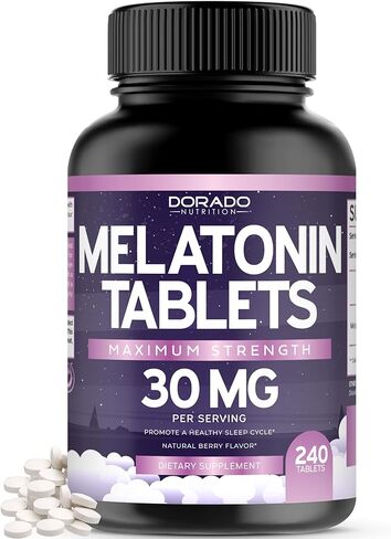 أقراص الميلاتونين 30 ملغ للبالغين (240 قرصًا) - أقراص سريعة الذوبان تحتوي على 30 ملغ من الميلاتونين لكل قرص - خالية من الغلوتين، وغير معدلة وراثيًا، نباتية 100%، ومذاق رائع - نكهة التوت المختلطة - 240 قرصًا in Kuwait