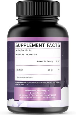 أقراص الميلاتونين 30 ملغ للبالغين (240 قرصًا) - أقراص سريعة الذوبان تحتوي على 30 ملغ من الميلاتونين لكل قرص - خالية من الغلوتين، وغير معدلة وراثيًا، نباتية 100%، ومذاق رائع - نكهة التوت المختلطة - 240 قرصًا in Kuwait