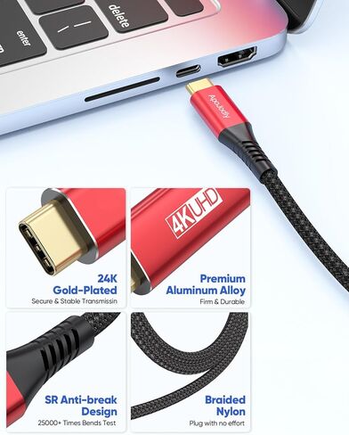 كابل USB C إلى Mini HDMI بطول 3 أقدام للشاشة المحمولة، سلك عالي السرعة من النوع C إلى Mini HDMI 2.0 4K@30 هرتز، 2K، 1080P، HDR، ARC لأجهزة الكمبيوتر المحمول، MacBook، iPad Pro، iPhone 15 Pro/Max، Galaxy S23/S22 in Kuwait