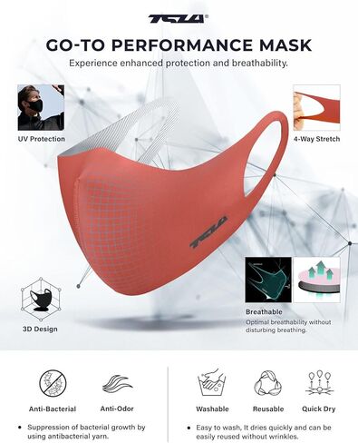 قناع الوجه النحاسي للرجال والنساء من TSLA، أقنعة وجه قابلة للغسل وقابلة لإعادة الاستخدام، عامل حماية من الأشعة فوق البنفسجية 50+ قناع خفيف الوزن للتنفس، مقاس X-Large in Kuwait