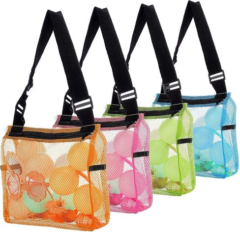 4 Pieces Beach Toys Mesh Bags with Zipper Sand Toys Colorful Beach Tote Organizer Seashell Collecting Mesh Storage for Kids Boys and Girls in Saudi Arabia