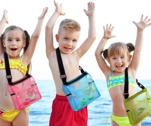 4 Pieces Beach Toys Mesh Bags with Zipper Sand Toys Colorful Beach Tote Organizer Seashell Collecting Mesh Storage for Kids Boys and Girls in Saudi Arabia