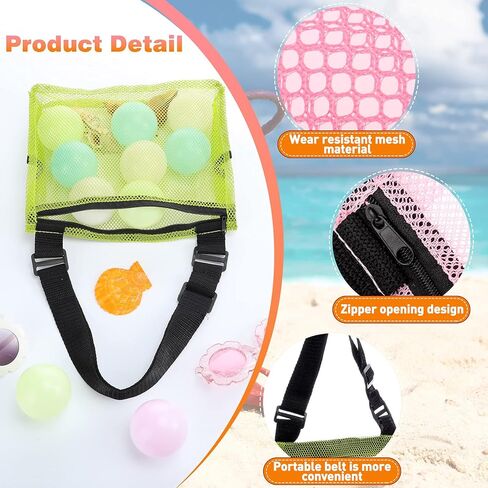 4 Pieces Beach Toys Mesh Bags with Zipper Sand Toys Colorful Beach Tote Organizer Seashell Collecting Mesh Storage for Kids Boys and Girls in Saudi Arabia