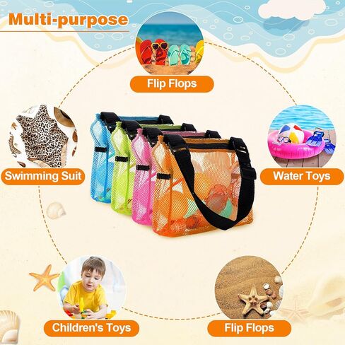 4 Pieces Beach Toys Mesh Bags with Zipper Sand Toys Colorful Beach Tote Organizer Seashell Collecting Mesh Storage for Kids Boys and Girls in Saudi Arabia