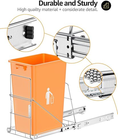 Pull Out Trash Can Under Cabinet, Under Sink Trash Can Rack with Door Mounting Kit, Cabinet Trash Can Pull Out Kit Holds 7-10 Gallon Trash Can, for Kitchen Cabinet, Trash Can Not Included in Saudi Arabia