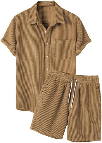 JMIERR Men's 2 Piece Outfits Casual Button Down Short Sleeve Shirts Shorts Summer Beach Sets in Saudi Arabia