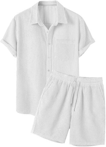 JMIERR Men's 2 Piece Outfits Casual Button Down Short Sleeve Shirts Shorts Summer Beach Sets in Saudi Arabia