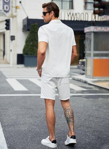JMIERR Men's 2 Piece Outfits Casual Button Down Short Sleeve Shirts Shorts Summer Beach Sets in Saudi Arabia