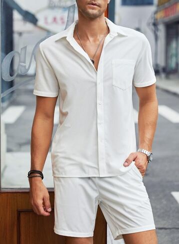 JMIERR Men's 2 Piece Outfits Casual Button Down Short Sleeve Shirts Shorts Summer Beach Sets in Saudi Arabia