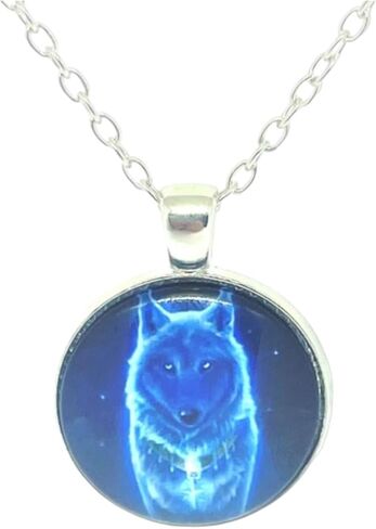 Glow in the dark wolf necklace glowing pendant resin necklace unique pendant blue wolf necklace glow in the dark green in Saudi Arabia