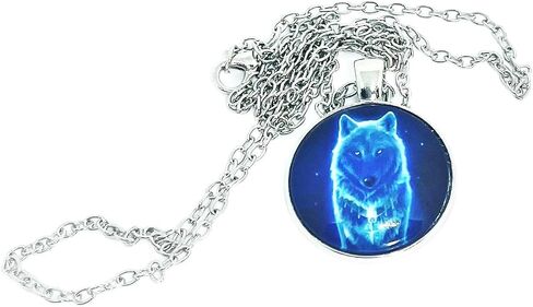 Glow in the dark wolf necklace glowing pendant resin necklace unique pendant blue wolf necklace glow in the dark green in Saudi Arabia