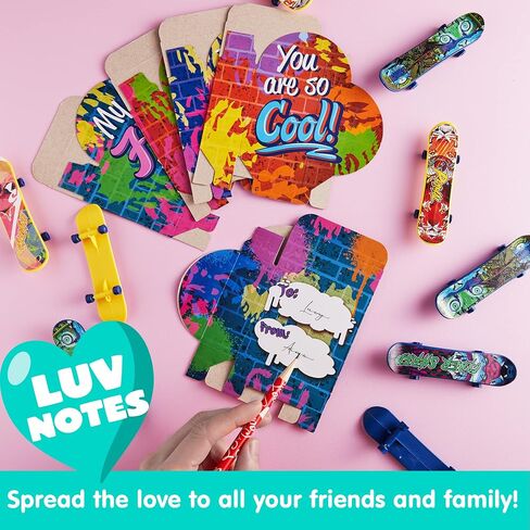 JOYIN 28 Packs Valentines Day Finger Skateboards with Heart Boxes, Valentine Party Favor, Gift Stress Relief Toys, Valentine's Classroom Exchange Gifts, Holiday Reward Gifts, Finger Skateboard Toys in Saudi Arabia