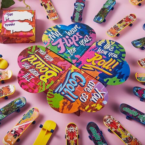JOYIN 28 Packs Valentines Day Finger Skateboards with Heart Boxes, Valentine Party Favor, Gift Stress Relief Toys, Valentine's Classroom Exchange Gifts, Holiday Reward Gifts, Finger Skateboard Toys in Saudi Arabia
