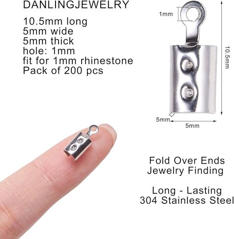 DanLingJewelry 200Pcs 304 Stainless Steel Fold Over Crimp Cord Ends Leather Ribbon Ending Clasp Tips End Clamp Jewelry Connector Components 10.5x5mm in Saudi Arabia
