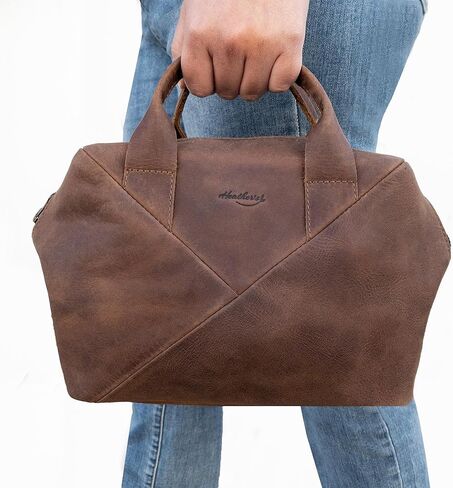 Heather's, Rectangular Purse with Zipper Closure for Women, Rustic Handbag, Travel Bag, Great for Makeup, Full Grain Leather, Handmade, Bourbon Brown in Kuwait