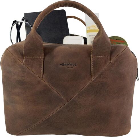 Heather's, Rectangular Purse with Zipper Closure for Women, Rustic Handbag, Travel Bag, Great for Makeup, Full Grain Leather, Handmade, Bourbon Brown in Kuwait