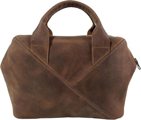 Heather's, Rectangular Purse with Zipper Closure for Women, Rustic Handbag, Travel Bag, Great for Makeup, Full Grain Leather, Handmade, Bourbon Brown in Kuwait