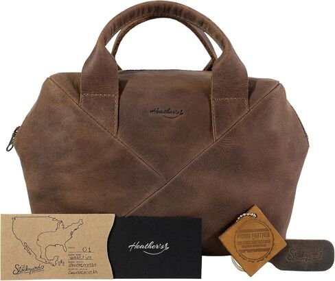 Heather's, Rectangular Purse with Zipper Closure for Women, Rustic Handbag, Travel Bag, Great for Makeup, Full Grain Leather, Handmade, Bourbon Brown in Kuwait