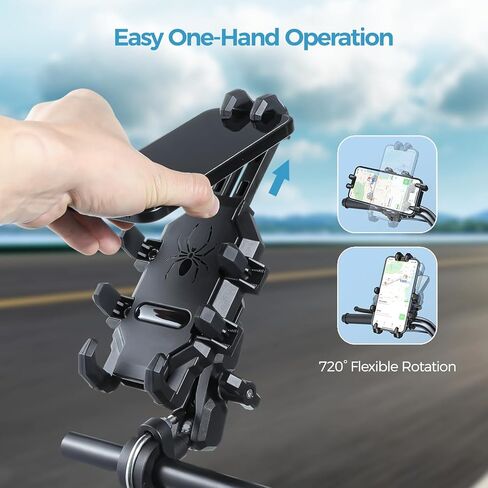 Aluminum Motorcycle Bike Phone Mount, Anti-Shake Motorcycle Phone Holder with Vibration Dampeners, Adjustable Handlebar Cellphone Bracket for Bikes, Scooters, Fit 4.7-7.2" Phones in Kuwait