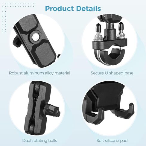 Aluminum Motorcycle Bike Phone Mount, Anti-Shake Motorcycle Phone Holder with Vibration Dampeners, Adjustable Handlebar Cellphone Bracket for Bikes, Scooters, Fit 4.7-7.2" Phones in Kuwait