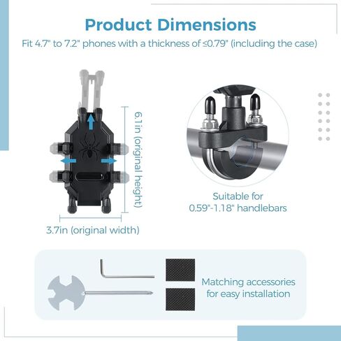 Aluminum Motorcycle Bike Phone Mount, Anti-Shake Motorcycle Phone Holder with Vibration Dampeners, Adjustable Handlebar Cellphone Bracket for Bikes, Scooters, Fit 4.7-7.2" Phones in Kuwait