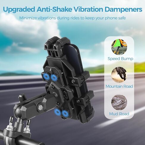 Aluminum Motorcycle Bike Phone Mount, Anti-Shake Motorcycle Phone Holder with Vibration Dampeners, Adjustable Handlebar Cellphone Bracket for Bikes, Scooters, Fit 4.7-7.2" Phones in Kuwait