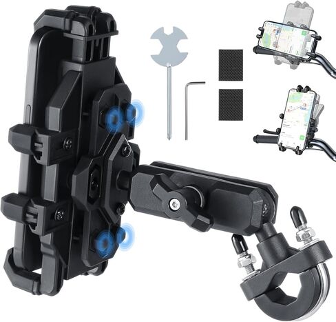 Aluminum Motorcycle Bike Phone Mount, Anti-Shake Motorcycle Phone Holder with Vibration Dampeners, Adjustable Handlebar Cellphone Bracket for Bikes, Scooters, Fit 4.7-7.2" Phones in Kuwait