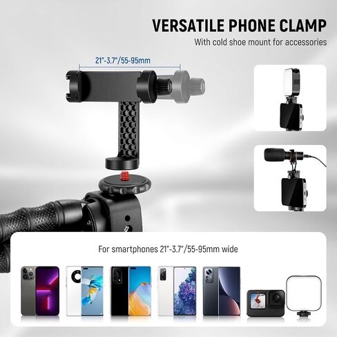 NEEWER Phone Vlog Kit، حامل ثلاثي مرن T91 مع ميكروفون CM14 PRO، ضوء PL81، أذرع تمديد، حامل هاتف، مصراع عن بعد، حامل كاميرا الحركة متوافق مع GoPro iPhone 15 14 13، الحد الأقصى للحمل: 4.4 رطل/2 كجم in Saudi Arabia