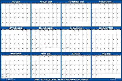 18x24 SwiftGlimpse 2024-2025 تقويم الحائط الأكاديمي قابل للمسح الجاف، كبير، مسح رطب وجاف، مصفح، قابل للعكس، مخطط سنوي من يوليو 2024 إلى يونيو 2025 فقط in Kuwait