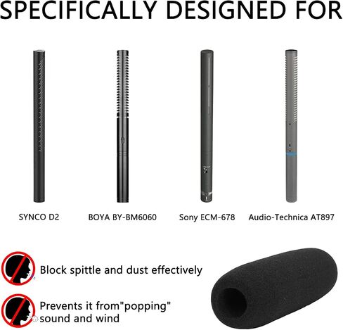 Geekria for Creators Foam Windscreen for 3/4'' Diameter Microphones, Antipop Foam Cover, Mic Wind Cover, Sponge Foam Filter Compatible with Audio-Technica AT897, BOYA BY-BM6060 (6 Inch / 2 Pack) in Saudi Arabia