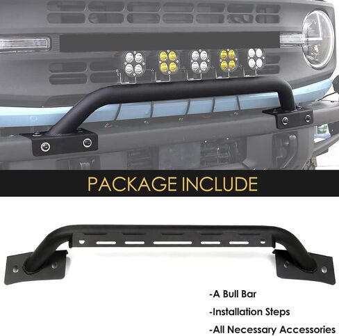 SNA Bull Bar متوافق مع Bronco 2021+ 2/4-Door (مع مصد أمامي فولاذي معياري فقط) واقي فرشاة ممتص للصدمات بعرض كامل ملحقات حماية الشواية على الطرق الوعرة باللون الأسود (SnAF-F1007) in Kuwait