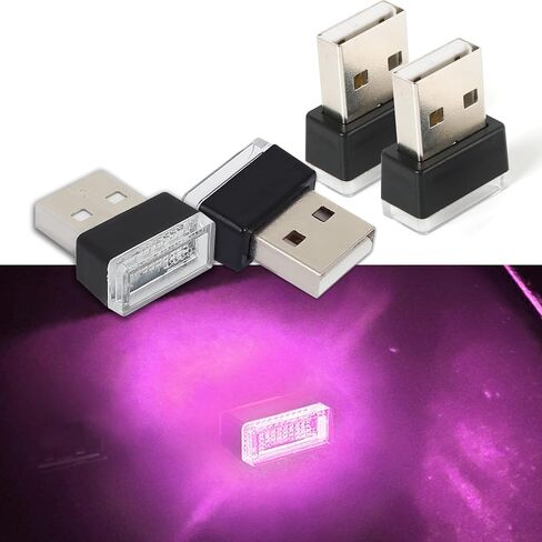 4 قطع مصباح LED USB صغير للسيارة، مصابيح تزيين داخلية عالمية، ضوء ليلي للسيارة، ضوء تزيين LED صغير، إضاءة محيطة LED ليلية للسيارة مناسبة لمعظم السيارات (وردي أرجواني) in Saudi Arabia