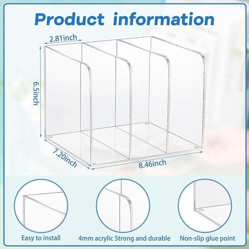 Suzile 2 Sets of Clear Acrylic Magazine Holder with 5 Vertical Compartments Magazine File Holder Acrylic Desk Organizer Book Rack for Desk Sorter Paper Folder Office Accessories Storage Organization in Kuwait