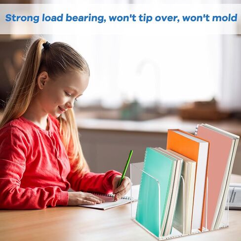 Suzile 2 Sets of Clear Acrylic Magazine Holder with 5 Vertical Compartments Magazine File Holder Acrylic Desk Organizer Book Rack for Desk Sorter Paper Folder Office Accessories Storage Organization in Kuwait