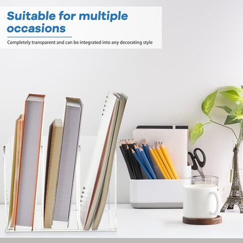 Suzile 2 Sets of Clear Acrylic Magazine Holder with 5 Vertical Compartments Magazine File Holder Acrylic Desk Organizer Book Rack for Desk Sorter Paper Folder Office Accessories Storage Organization in Kuwait
