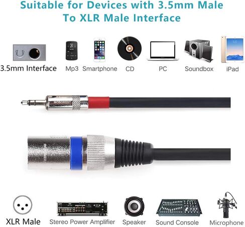 MOBOREST XLR إلى 3.5 مم كابل ميكروفون XLR سبليتر، XLR ذكر إلى 3.5 مم 1/8 ذكر TRS ستيريو صغير جاك AUX كابل توصيل سلك صوت ميكروفون (1.6 قدم) in Kuwait