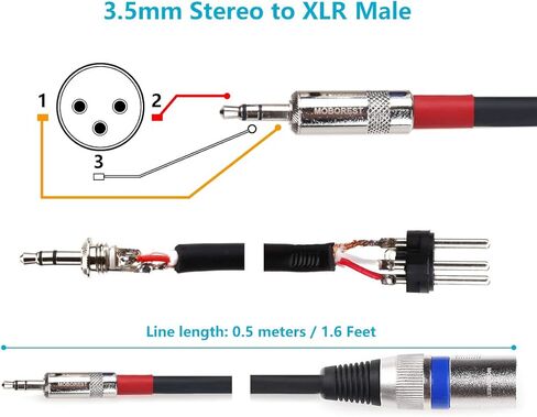MOBOREST XLR إلى 3.5 مم كابل ميكروفون XLR سبليتر، XLR ذكر إلى 3.5 مم 1/8 ذكر TRS ستيريو صغير جاك AUX كابل توصيل سلك صوت ميكروفون (1.6 قدم) in Kuwait