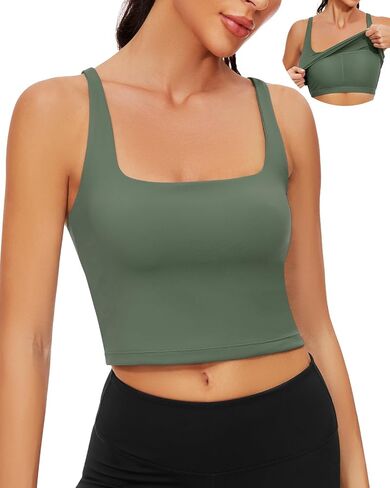 WOWENY Longline Sports Bras for Women Square Neck Workout Crop Tank Tops Padded with Built in Bras Fitness Yoga Gym Tops in Saudi Arabia