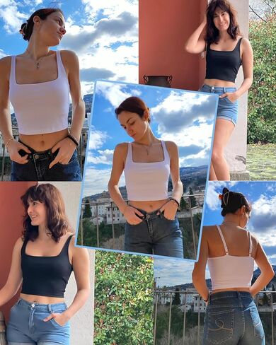 WOWENY Longline Sports Bras for Women Square Neck Workout Crop Tank Tops Padded with Built in Bras Fitness Yoga Gym Tops in Saudi Arabia