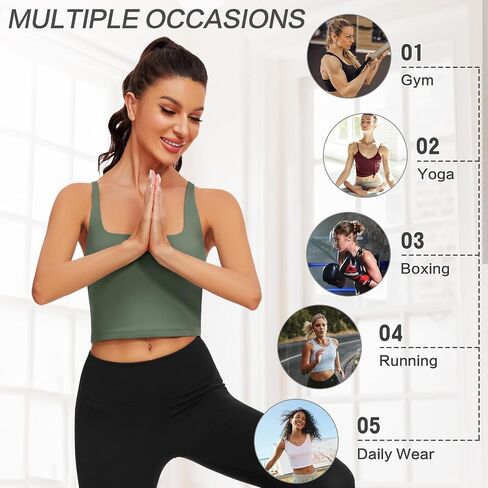 WOWENY Longline Sports Bras for Women Square Neck Workout Crop Tank Tops Padded with Built in Bras Fitness Yoga Gym Tops in Saudi Arabia