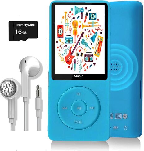 مشغل MP3، مشغل موسيقى مع بطاقة Micro SD سعة 16 جيجابايت، مكبر صوت مدمج/صور/تشغيل فيديو/راديو FM/مسجل صوت/قارئ الكتب الإلكترونية، يدعم حتى 128 جيجابايت in Kuwait